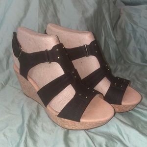 NWB black Clark’s wedges